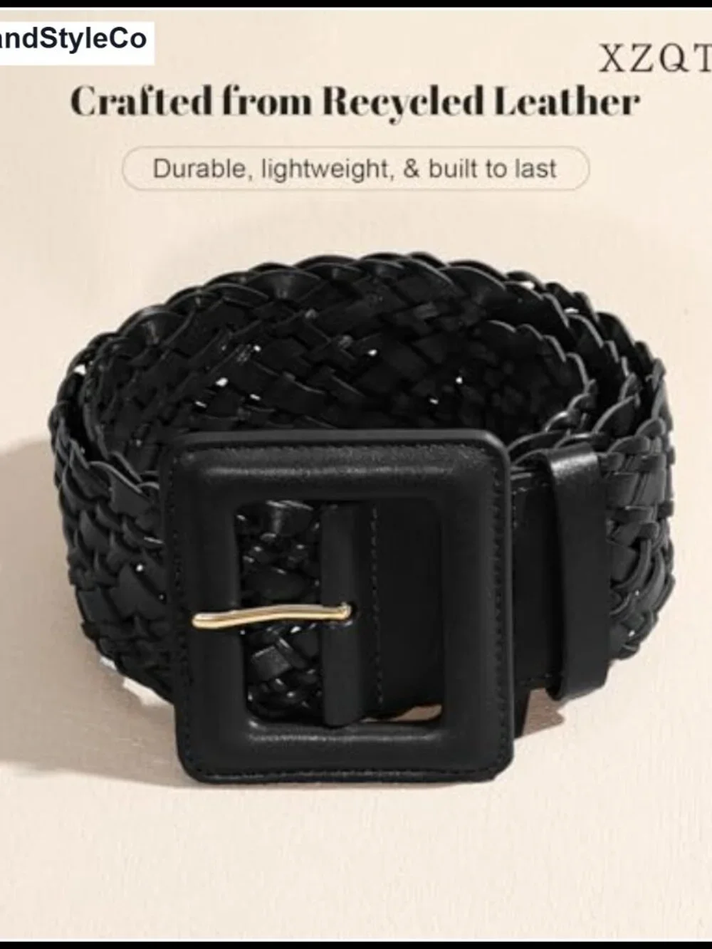 Wide Braided Leather Belt for Dresses with Square Buckle Adjustable Woven